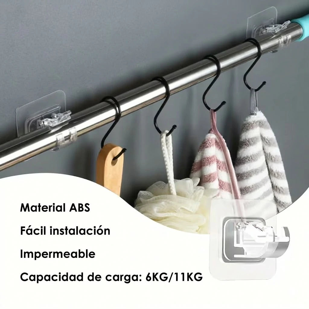 Pack x30 Gancho Adhesivo Pared Con Clip De Soporte Ajustable