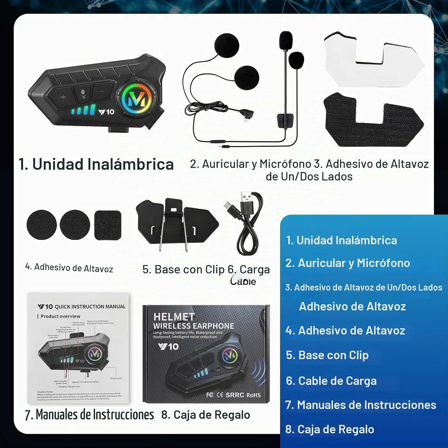 Pack x2 Intercomunicador Bluetooth Para Casco Moto Resistente Al Agua
