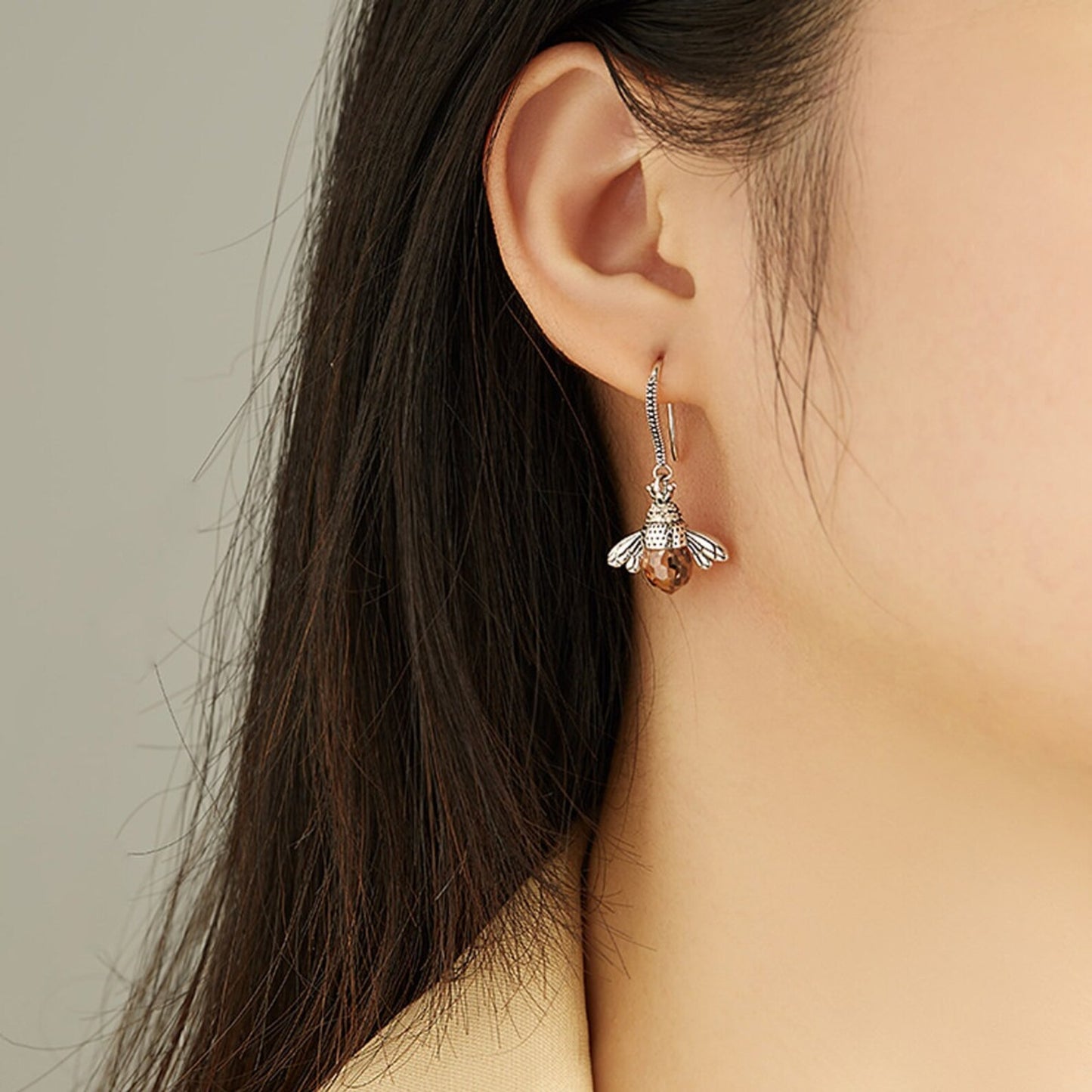 Aretes Colgantes Honey Bee Plata 925
