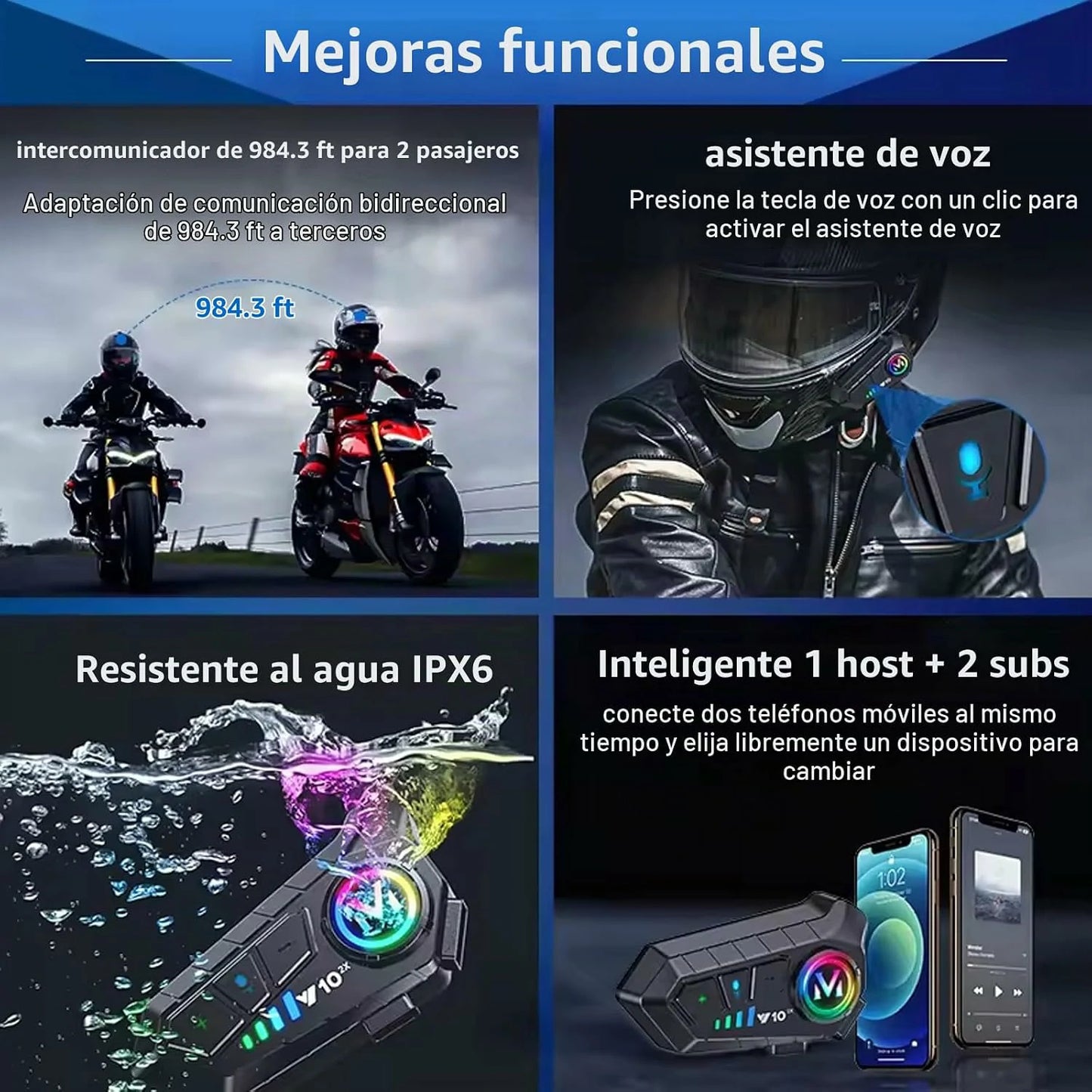 Pack x2 Intercomunicador Bluetooth Para Casco Moto Resistente Al Agua