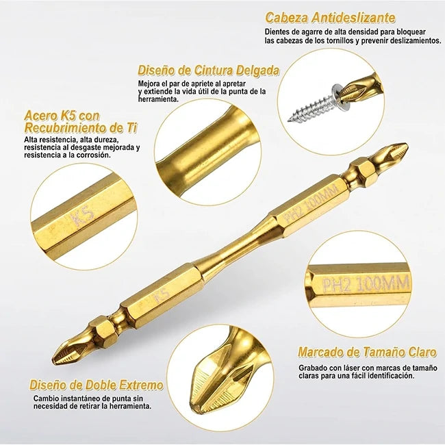 2 Kits x6 Puntas Destornilladoras Magnéticas Cabeza Cruzada