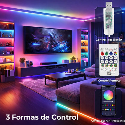 Cinta Neón Flex RGB Audio Rítmica Control Bluetooth 5 Mts