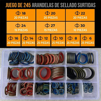 Kit 245 Piezas Arandelas Selladoras Surtidas 12 Tamaños