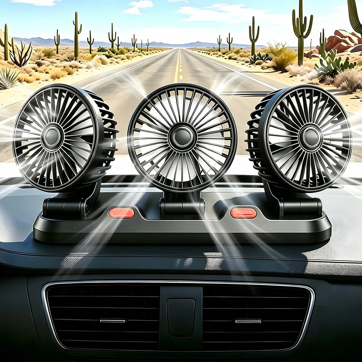 Ventilador Para Carro 3 Cabezales Brazo Extensible 360° 2 Velocidades