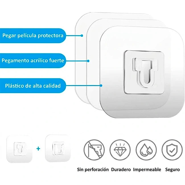 Pack x100 Ganchos Adhesivos Transparentes De Pared Doble Cara