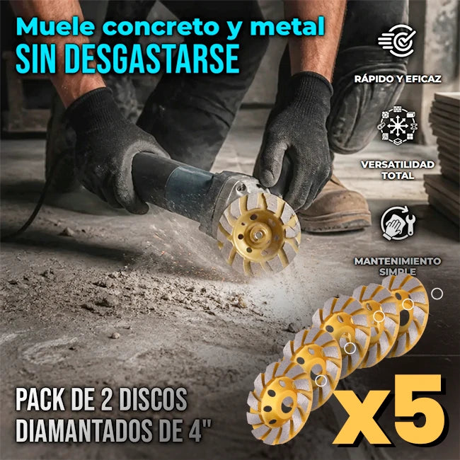 Pack x5 Disco Abrasivo 4” Diamante Para Concreto Piedra Metal