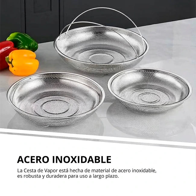 Pack x3 Cestas Acero Inoxidable Para Cocina Al Vapor Con Soporte