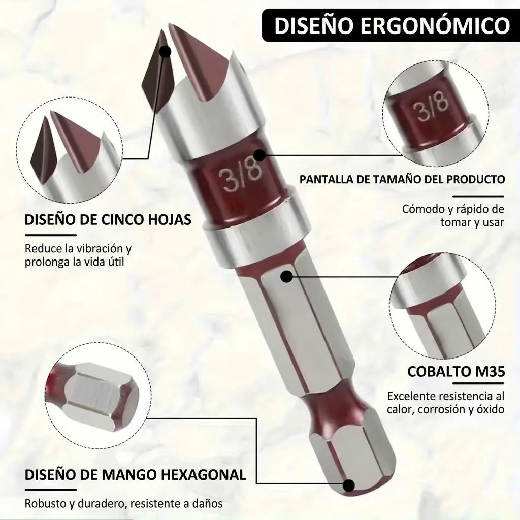 2 Sets x5 Brocas Avellanadoras Madera Plástico Metal Vástago Hexagonal