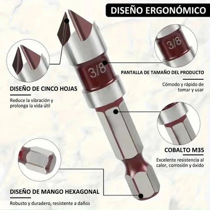 2 Sets x5 Brocas Avellanadoras Madera Plástico Metal Vástago Hexagonal