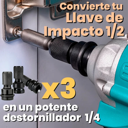 Pack x3 Adaptador Llave Impacto 1/2 a Hexagonal de Carga Rápida