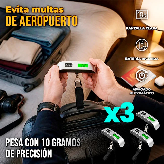 Pack X3 Balanza Digital De Mano Para Equipaje Pantalla Retroiluminada