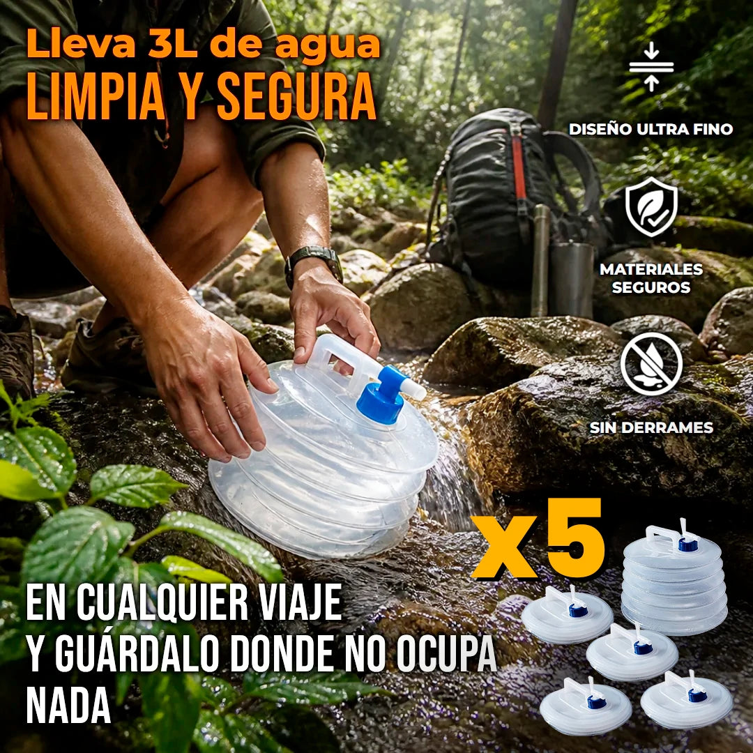Pack X5 Botellón De Agua Plegable 3L Con Válvula Dispensadora