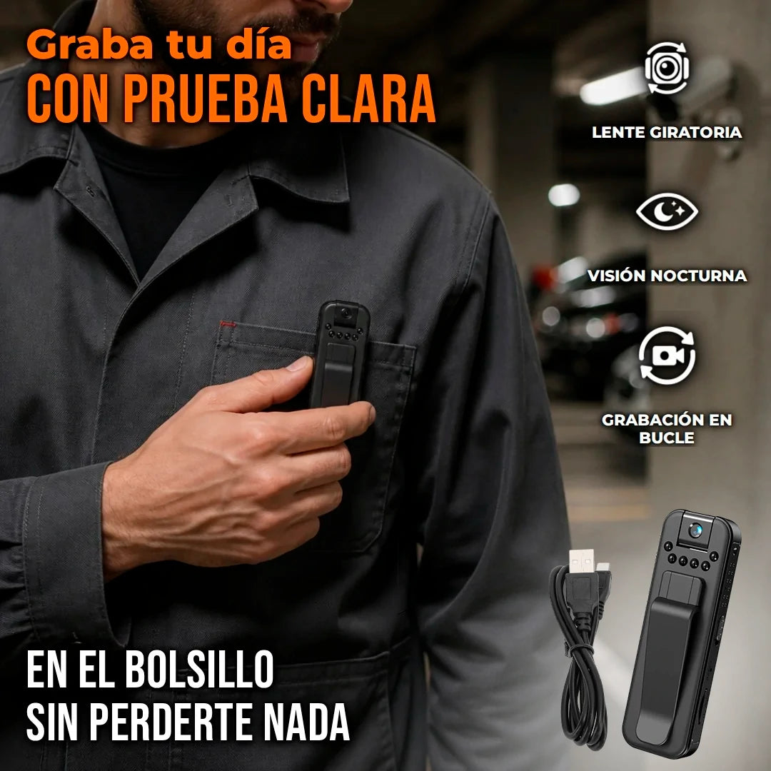 Cámara Corporal Pro Wi Fi Lente Giratorio 180° HD Visión Nocturna