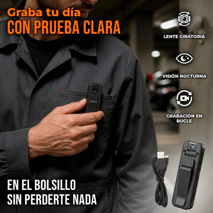 Cámara Corporal Pro Wi Fi Lente Giratorio 180° HD Visión Nocturna