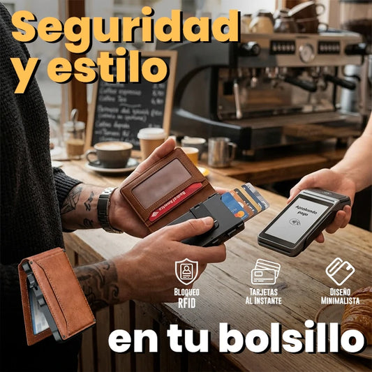 Cartera Slim Hombre Con Despliegue Tarjetas y Bloqueo Smart RFID