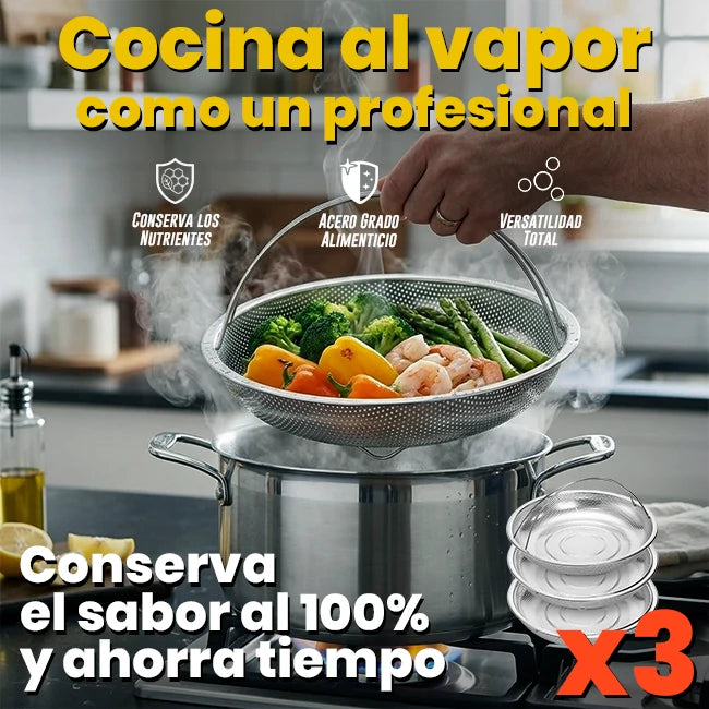Pack x3 Cestas Acero Inoxidable Para Cocina Al Vapor Con Soporte