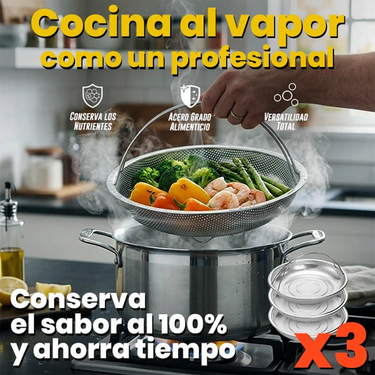Pack x3 Cestas Acero Inoxidable Para Cocina Al Vapor Con Soporte