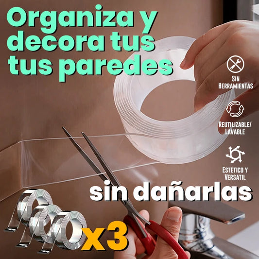 Cinta Adhesiva Transparente Doble Cara Lavable X3