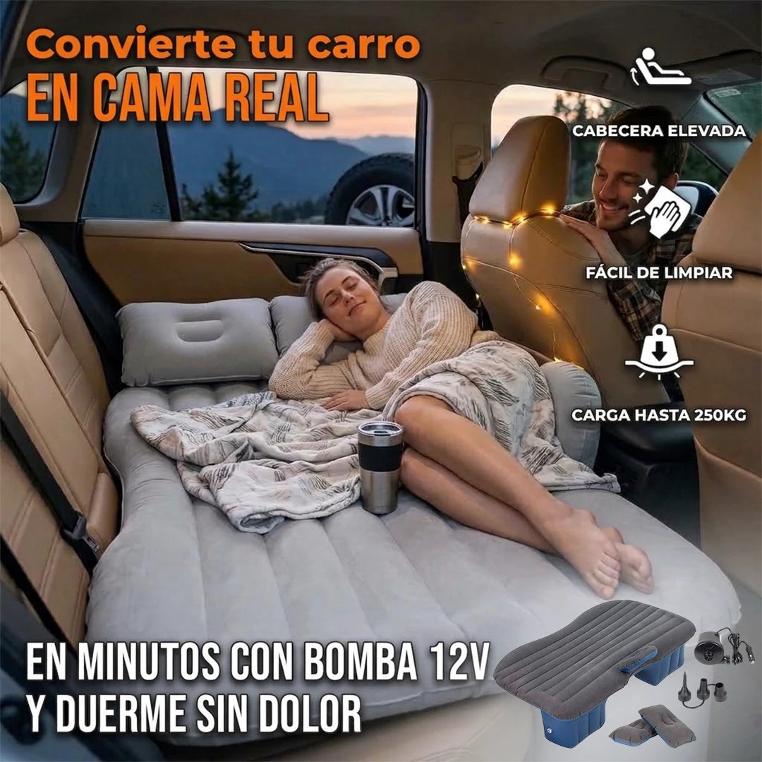 Colchón Inflable Para Asiento Trasero De Carro Con 2 Almohadas + Compresor