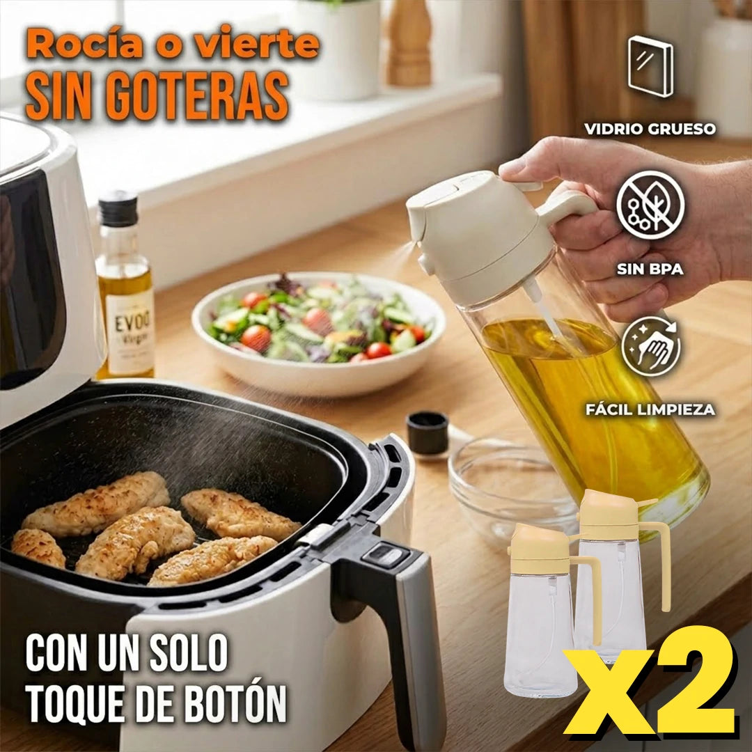 Pack x2 Dispensador 2 en 1 de Aceite — Rociador y Vertedor de Vidrio