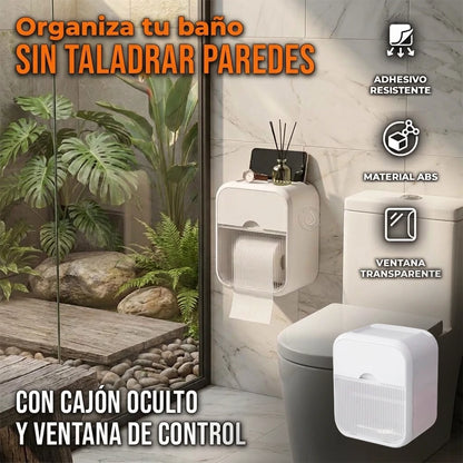 Dispensador De Papel Higiénico Con Cajón De Pañuelos Adhesivo De Pared