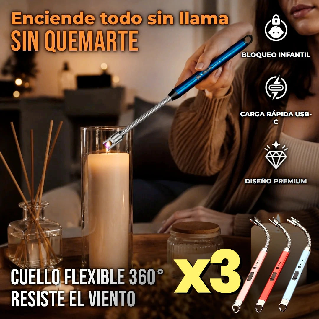 Pack x3 Encendedor Eléctrico Cabezal Flexible Recargable USB