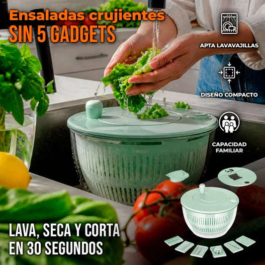 Escurridor De Verduras 3 En 1 Lavado Centrifugado Y Cortador