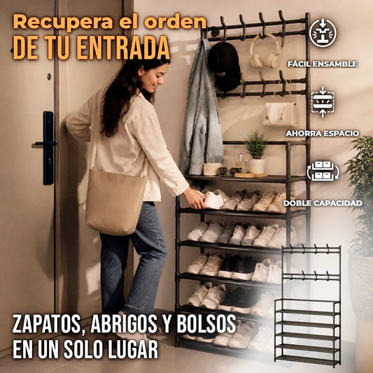 Estante Organizador 2 en 1 Zapatero Y Perchero 5 Niveles