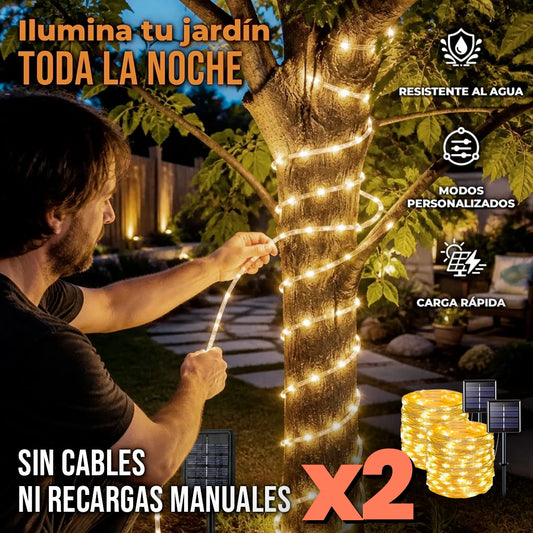 Pack x2 Guirnalda Solar 200 LED Navideña Luz Cálida 22 Mts IP65