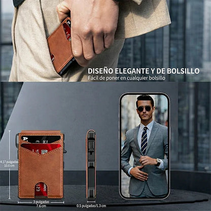 Cartera Slim Hombre Con Despliegue Tarjetas y Bloqueo Smart RFID