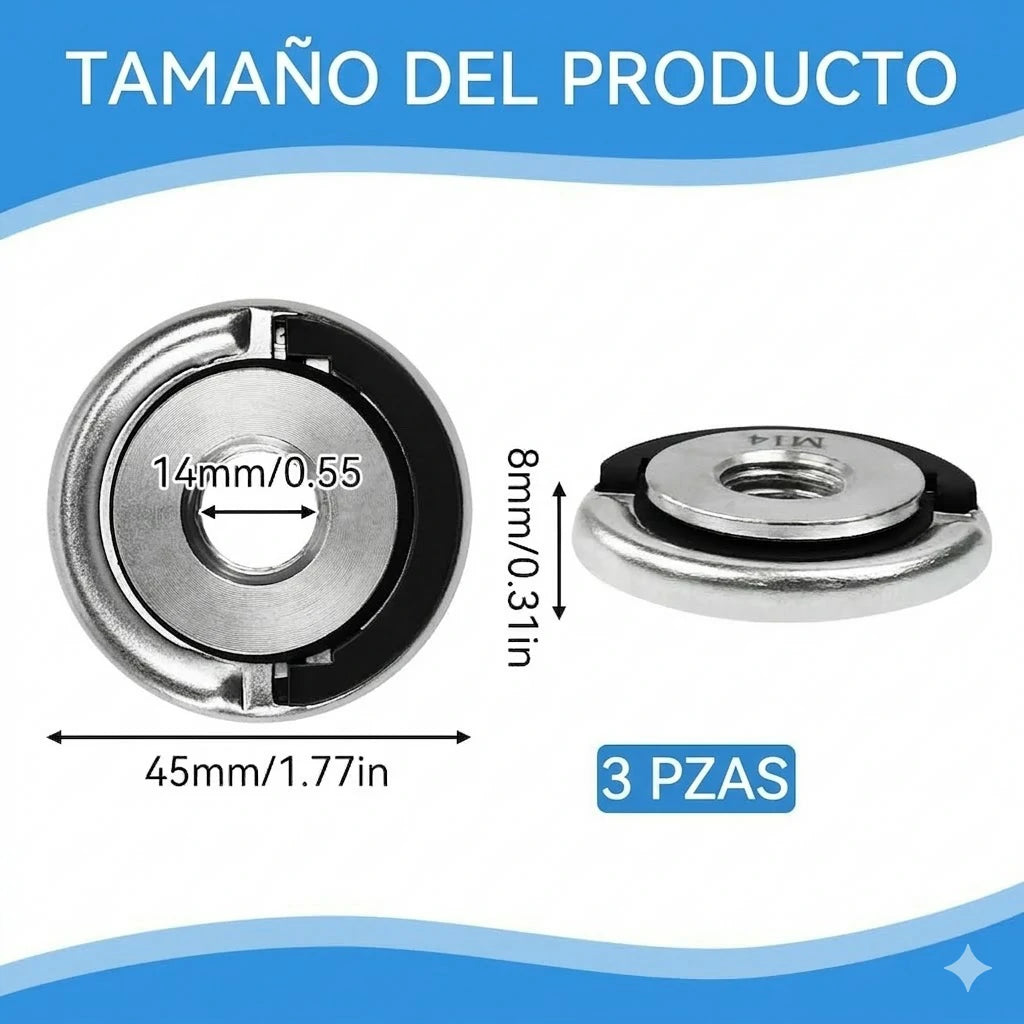 Kit x3 Tuercas De Liberación Rápida Para Disco De Pulidora