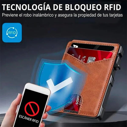 Cartera Slim Hombre Con Despliegue Tarjetas y Bloqueo Smart RFID