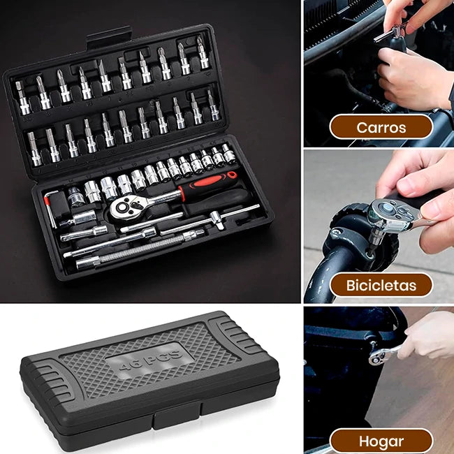 Kit 46 Piezas Llave Trinquete Ratchet  1/4” + Copas y Puntas
