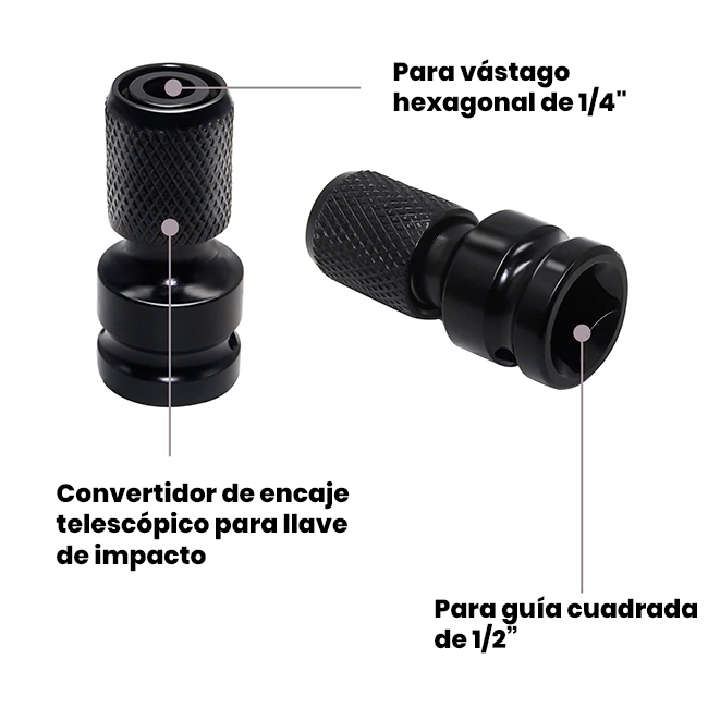 Pack x3 Adaptador Llave Impacto 1/2 a Hexagonal de Carga Rápida