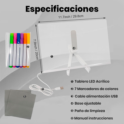 Tablero LED Acrílico Borrado en Seco