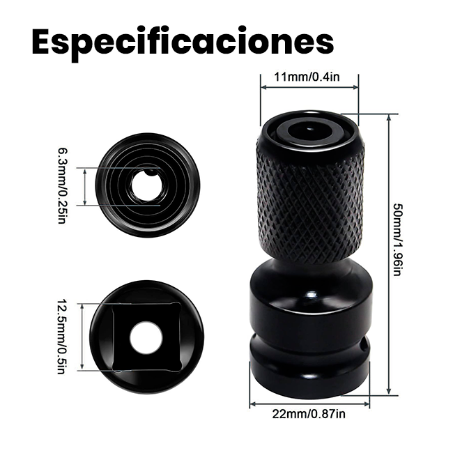 Pack x3 Adaptador Llave Impacto 1/2 a Hexagonal de Carga Rápida