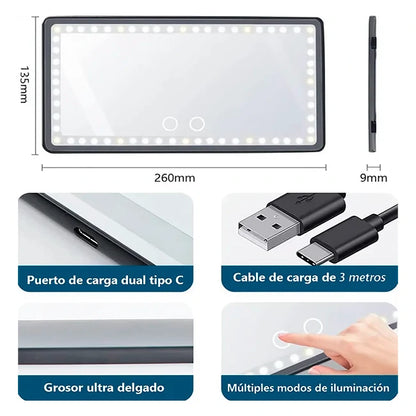 Espejo Tocador Visera De Carro Recargable 60 Leds
