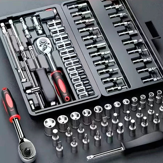 Kit 46 Piezas Llave Trinquete Ratchet  1/4” + Copas y Puntas