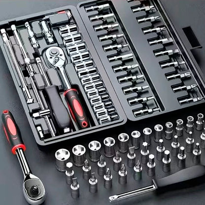 Kit 46 Piezas Llave Trinquete Ratchet  1/4” + Copas y Puntas