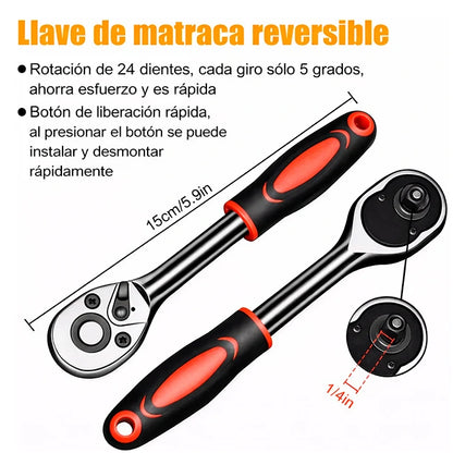 Kit 46 Piezas Llave Trinquete Ratchet  1/4” + Copas y Puntas