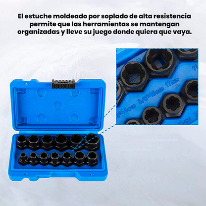Kit x13 Piezas Extractor de Tuercas y Tornillos Dañados