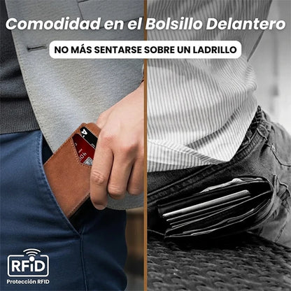 Cartera Slim Hombre Con Despliegue Tarjetas y Bloqueo Smart RFID