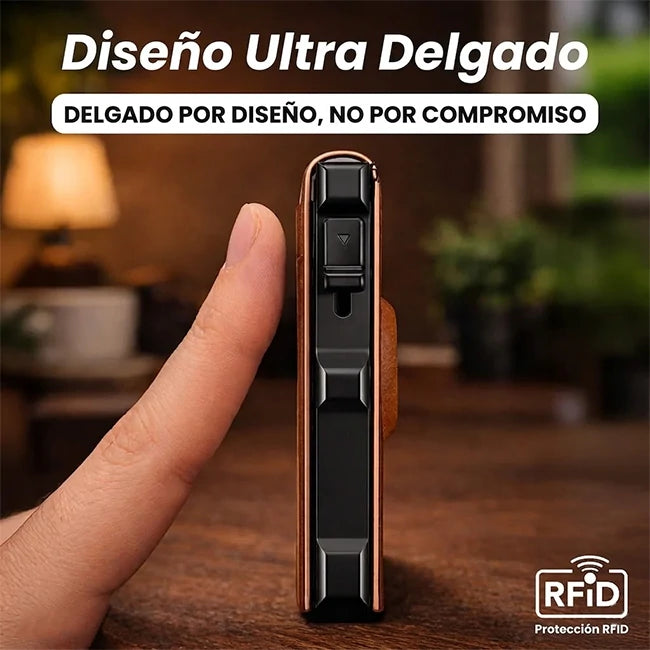 Cartera Slim Hombre Con Despliegue Tarjetas y Bloqueo Smart RFID