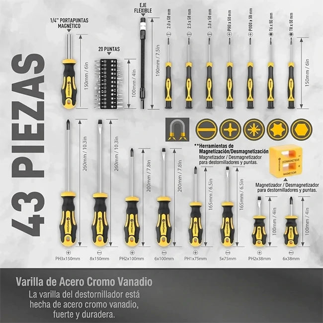 Set 43 Piezas Destornilladores Magnéticos Multi Propósito