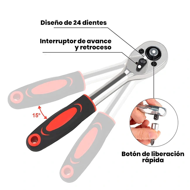 Set 46 En 1 Llave Trinquete De ¼ Para Auto y Hogar