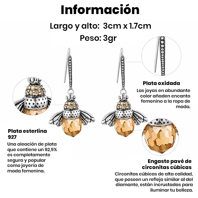 Aretes Colgantes Honey Bee Plata 925