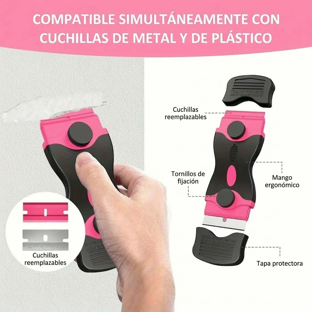 Kit x3 Raspadores 2 En 1 Anti-Rayones Limpieza Superficies +60 Cuchillas