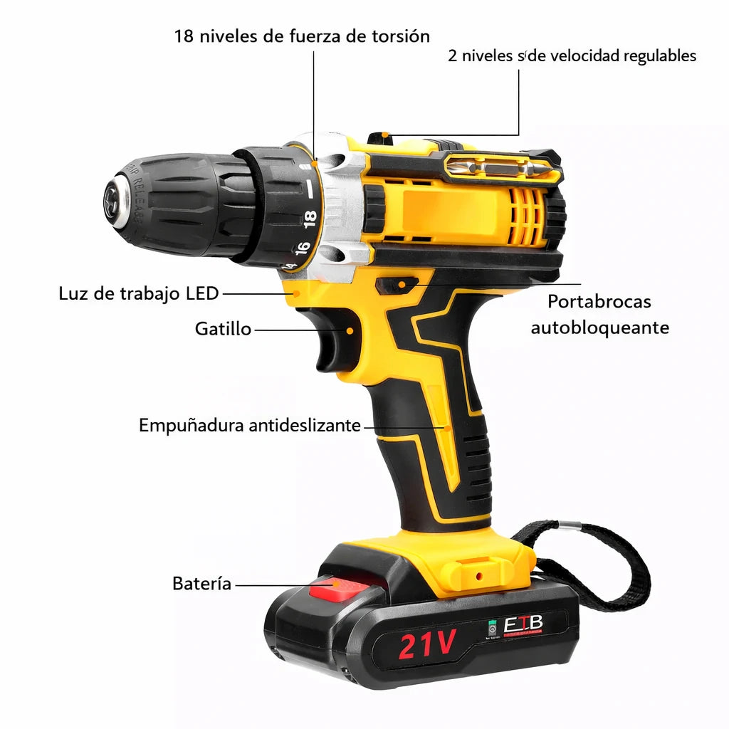 Kit Taladro Inalámbrico DeWalt Atornillador Percutor 24 Piezas