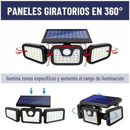 Lámpara Solar Exterior 3 Cabezales Ajustables 70 Leds IP65