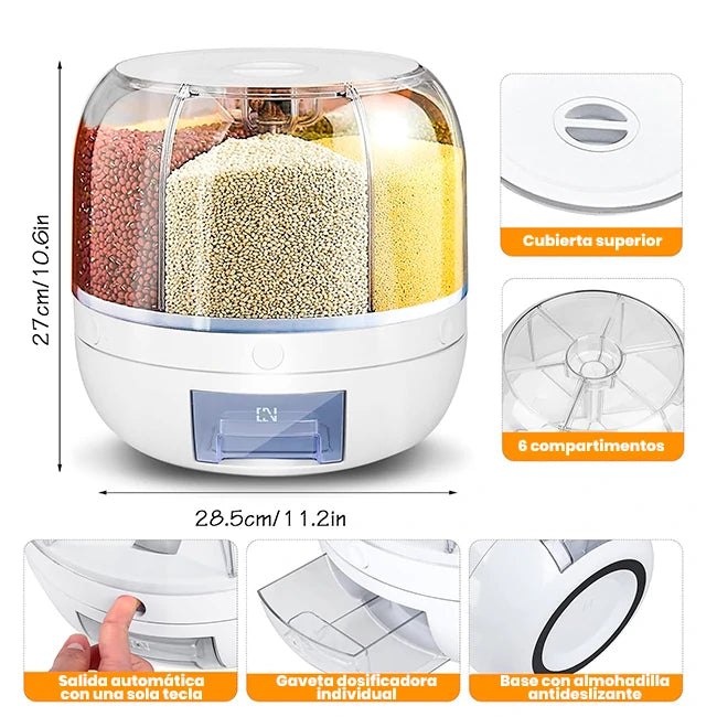 Dispensador Giratorio 360° De Alimentos De 6 Divisiones